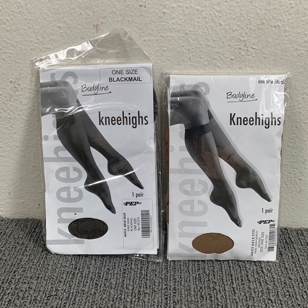 Bodyline Knee Highs Womens One Size Fits All Black & Bronze Sheer 2 pairs New